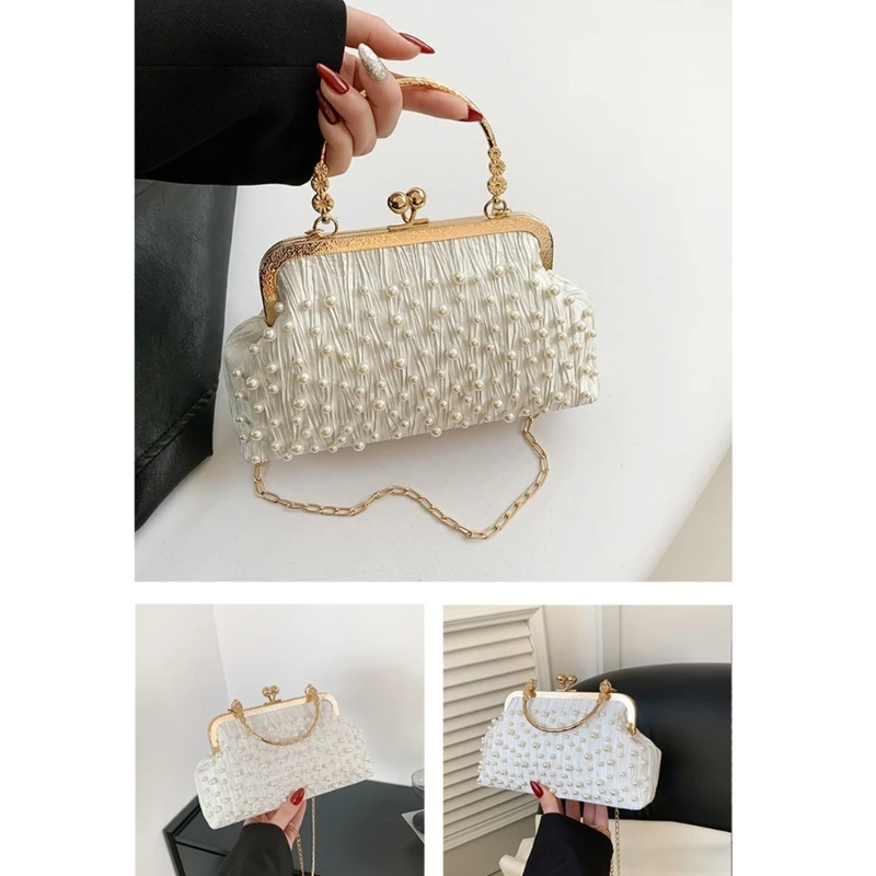 Bolso mano único para fiesta noche para mujer, bolso hombro con cadena Metal para boda