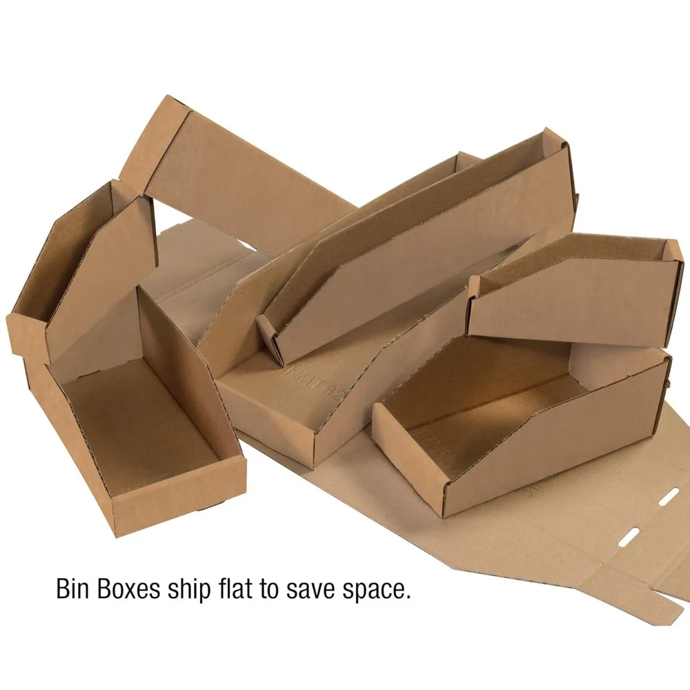 Open Top Kraft Bin Boxes 4x12x4.5 Pack of 50 Large Capacity Storage Containers for Home and Office Use