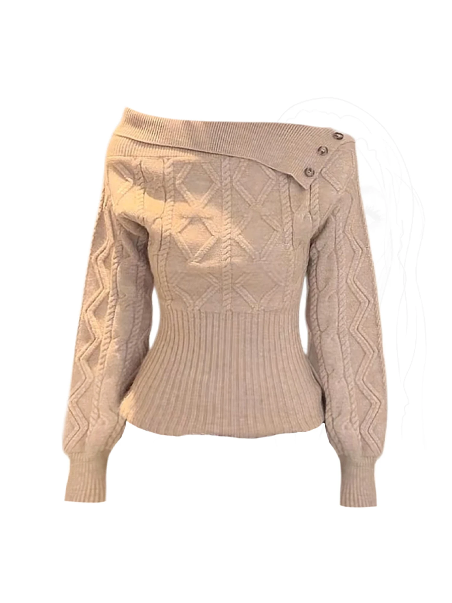 

Women's Khaki Oversize Pullover Sweater Y2k Vintage 2000s Elegant Korean Style Jumper Knit Long Sleeves Cashmere Sweater Winter