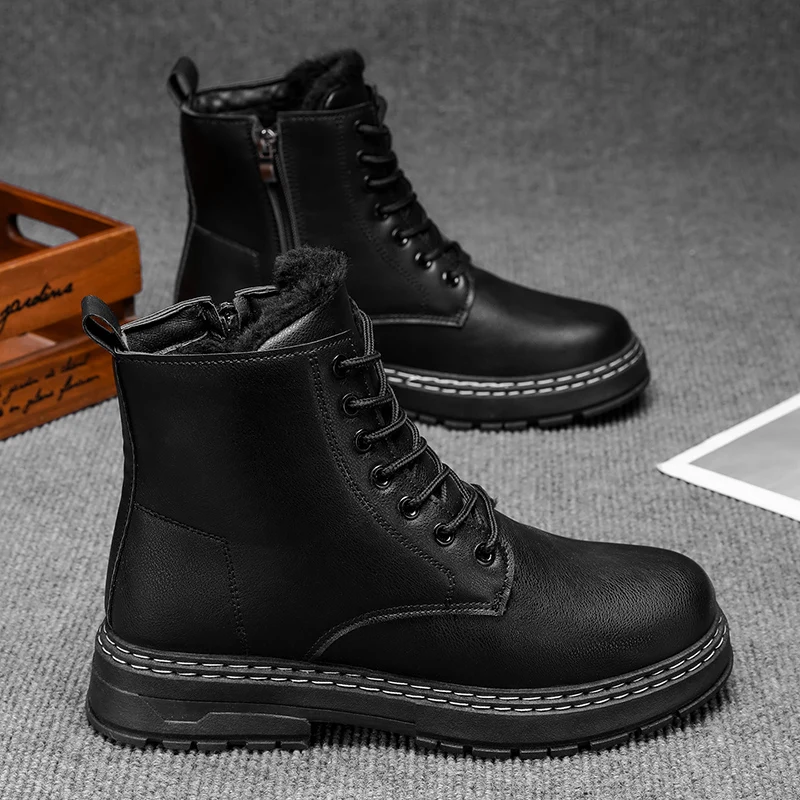 Męskie ocieplane polarem, grube śniegowce - zimowe buty dżinsowe (Promocja) |   Ciepłe na kemping/wędkowanie/poszukiwania polowań