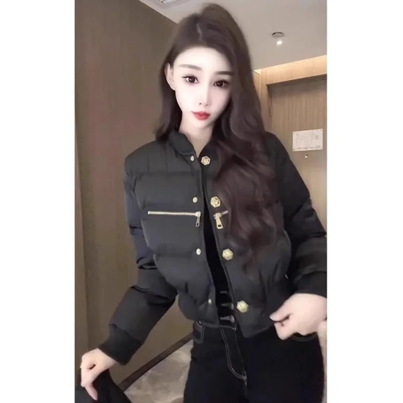 Women Fashion Design Single-breasted Stand-up Collar Long-sleeved Cotton Jacket Jacket Winter New Premium Top Down Jacket Women