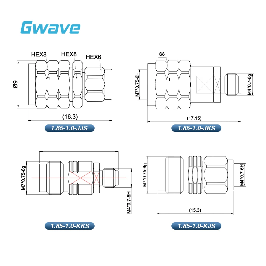High Frequency RF Adapters Millimeter Wave 1.85mm to 1.0mm Stainless Steel DC-67GHz