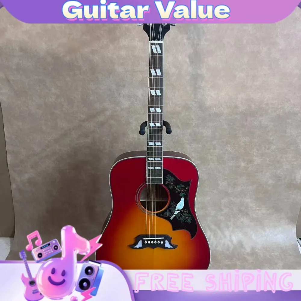 Best-Selling Dove Pickguard Bridge Red Sunburs TSpruce Top Rosewood Fingerboard 6 Strings Acoustic Guitar 41 Inch Beginner