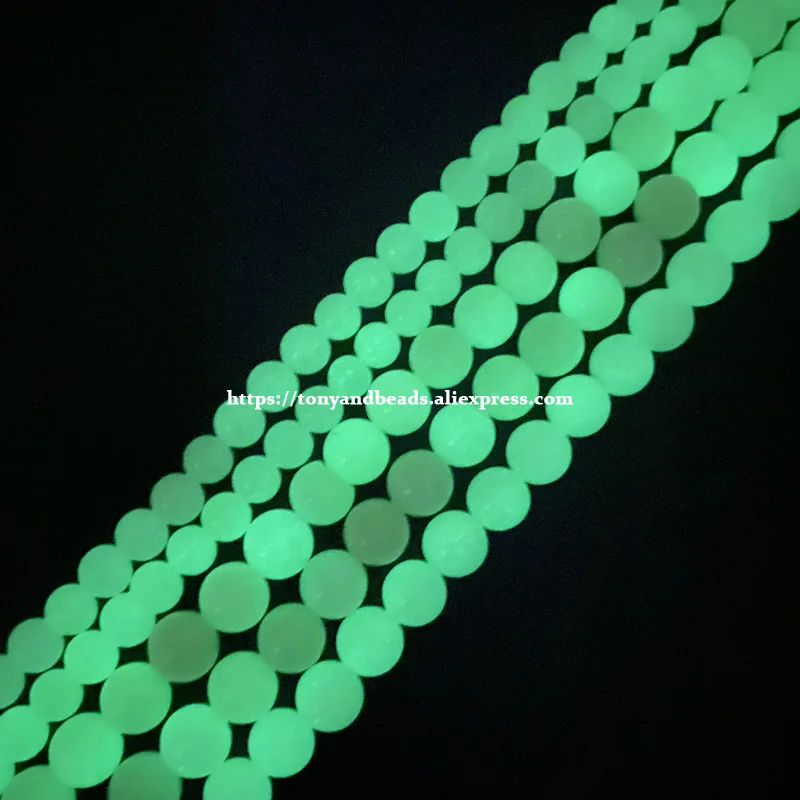 Natural Stone Glow In The Dark / Green Luminous Jade Fluorescence Round Loose Beads 15\