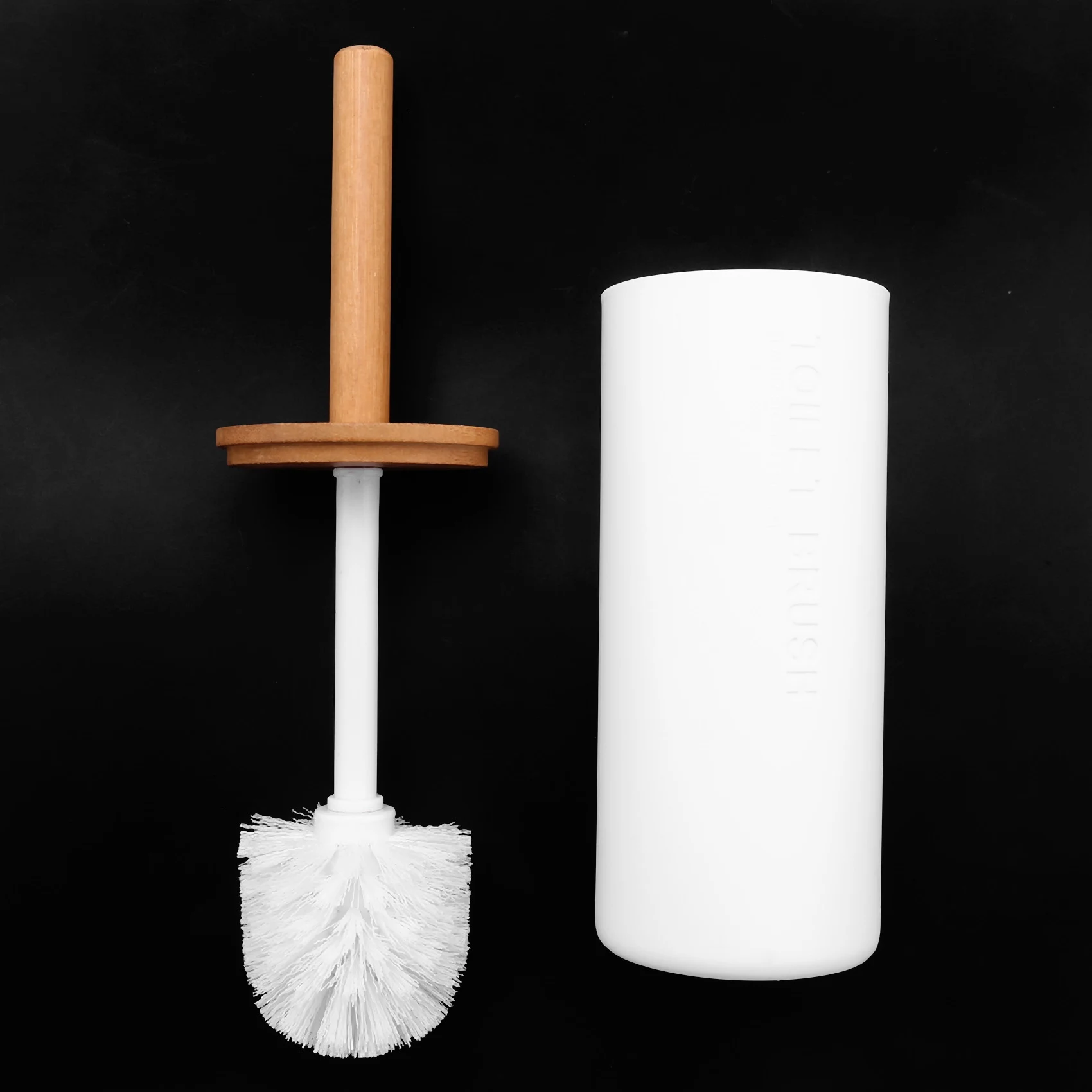 Ensemble de brosse de toilette sur pied en bambou avec base, porte-brosse, accessoires de WC