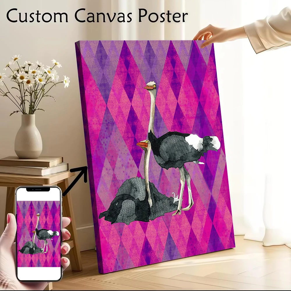 Ostriches Canvas Poster Wall Art Customizable High Quality Printed Picture for Living Room Decorations Home Decoration Ornaments
