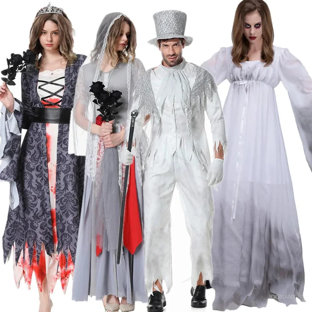 

Halloween Day of the Dead Ghost Bride and Groom Cosplay Costume Horror Bloody Zombie Vampire Witch Queen Princess Couple Fancy