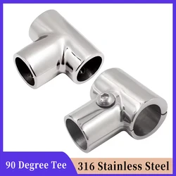 Boat Accessories Handrail Tee Pipe Fittings 316 Stainless Steel 22mm 25mm 3 Way Tube Joint Yacht Deck Awning Tube Fastener