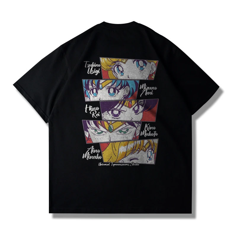 New Sailor Moon Anime Sailor Moon Short Sleeve T-shirt for Men and Women Loose Cotton Heavy Round Neck Trend