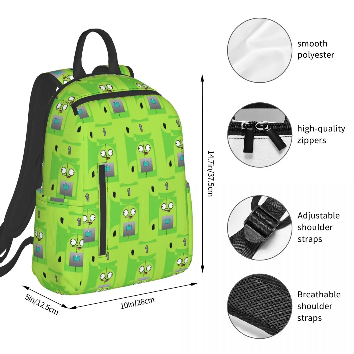 Invader Zim Backpack Student BookBag Kids School Bag Laptop Shoulder Bags Boys Girls