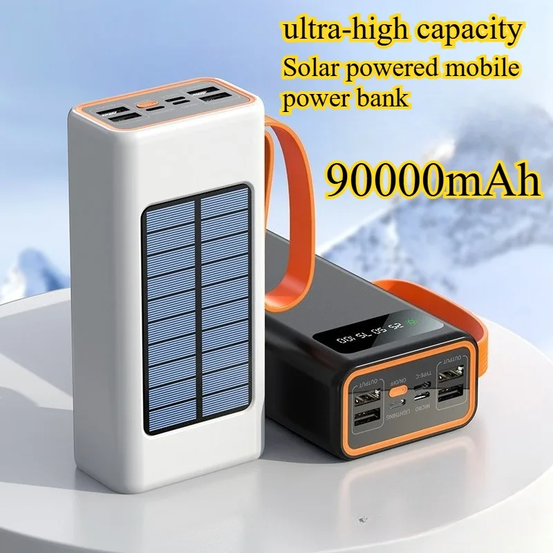 

90000mAh Solar Powered Mobile Power Bank with LED Camping Light Fast Charging Outdoor Emergency Power Bank for Camping Hiking