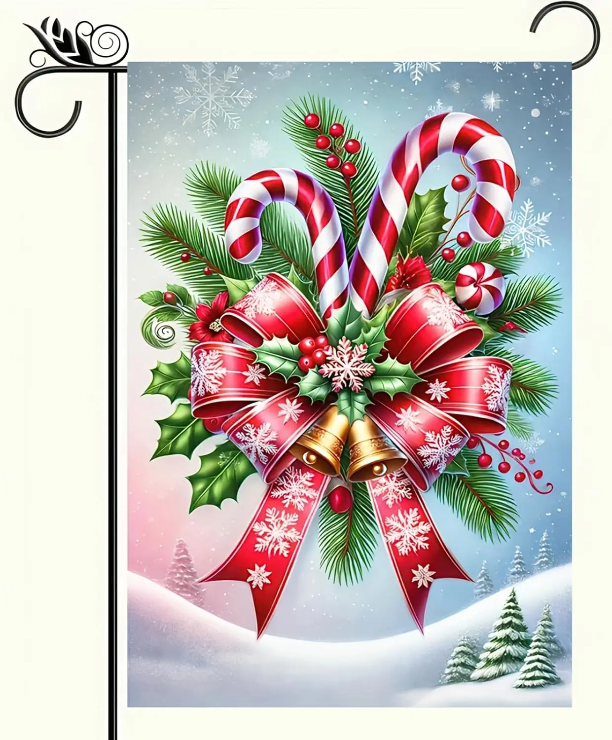 Christmas Garden Flag Double Sided 12x18 Flag Winter Flag Candy Cane Holly Flower Garden Flag Candy Cane And Holly Design Fo KKW