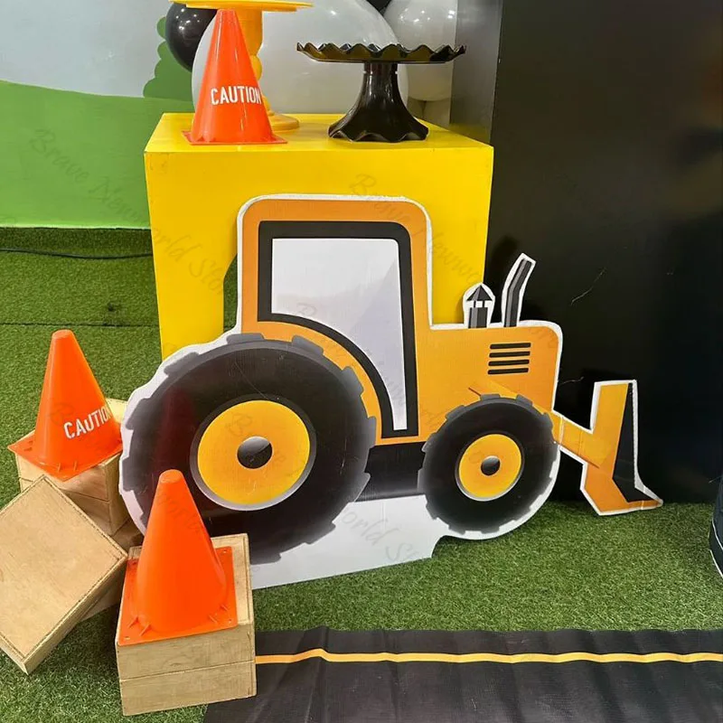 Construction Party Excavator Bulldozer Cutouts Foam Board Under Construction Boy Birthday Party Backdrop Props