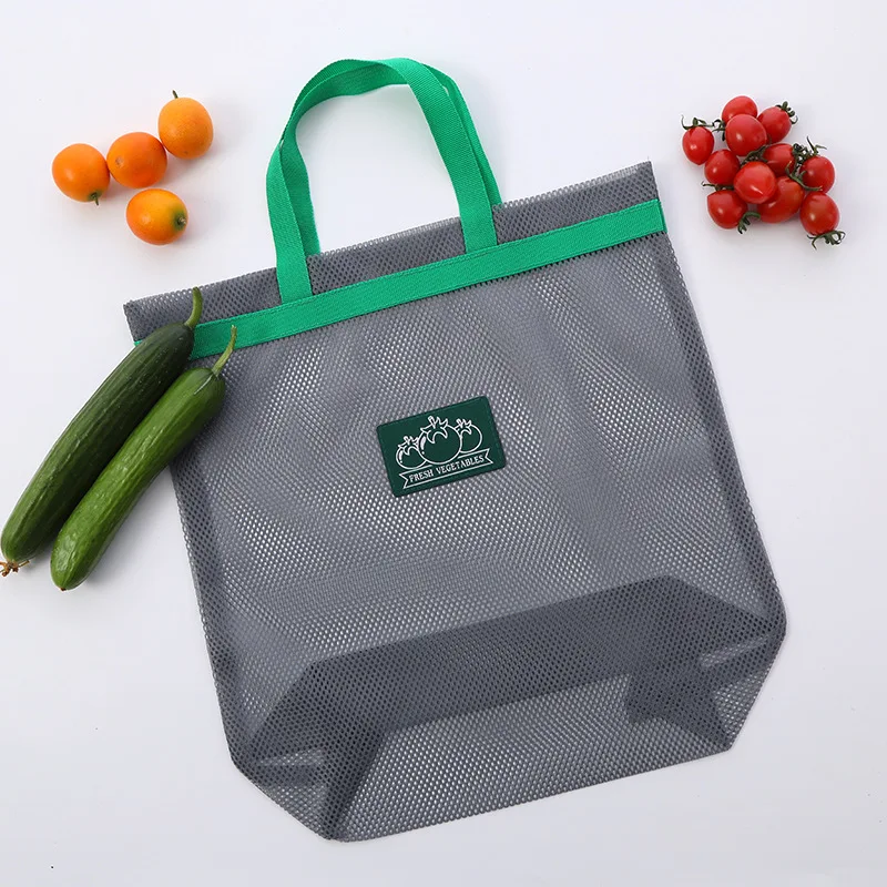 Bolsa de compras de malla portátil de gran capacidad, bolso de compras de frutas hueco, contenedor de compras de bolsillo de almacenamiento de artículos de cocina, suspendible