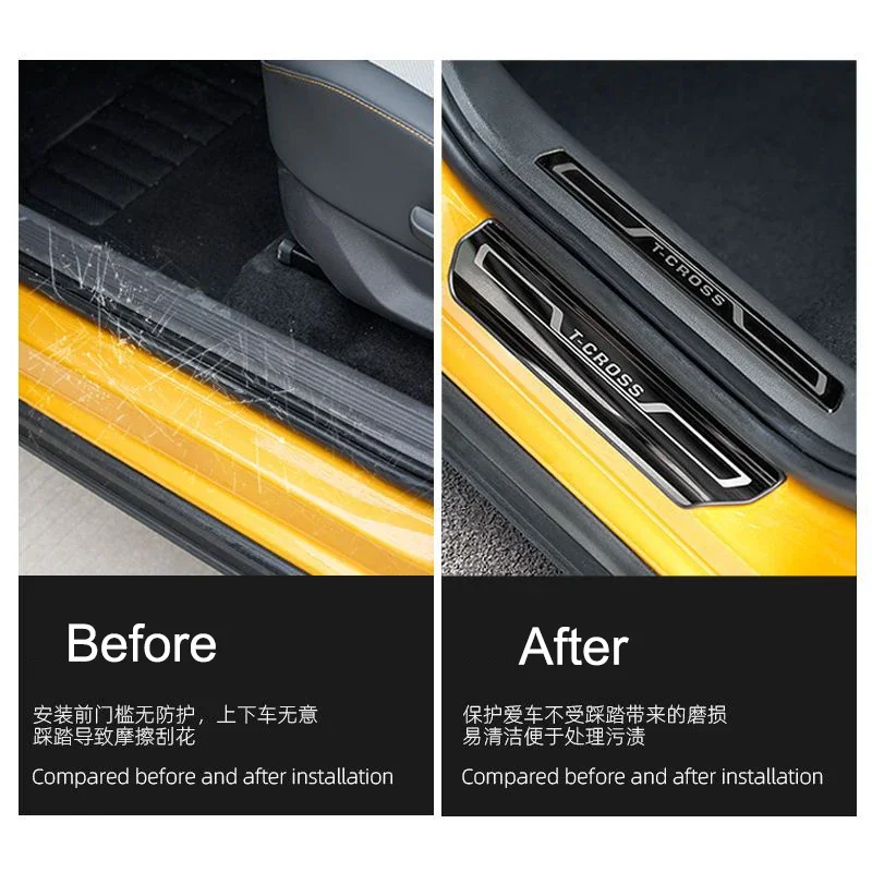 For Volkswagen VW T-Cross T Cross Car Scuff Plate Door Sill Trim Welcome Pedal Accessories Stainless 2022 2021 2020 2019 2018