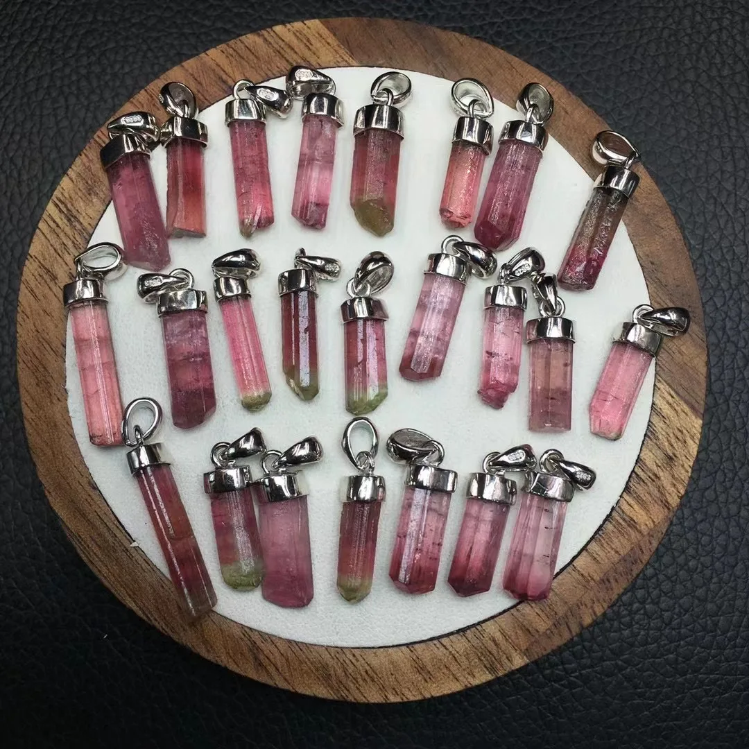 S925 Natural Watermelon Tourmaline Pendant  Women Men Beads Gemstone Diy Necklace Pendant Jewelry 1Pcs