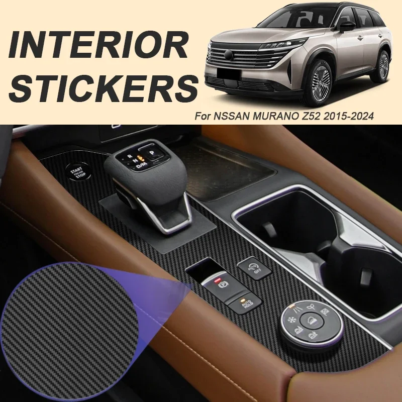 Naklejka wewnętrzna z włókna węglowego na samochód Nissan Pathfinder Z53 2024-obecnie, naklejka na panel podnoszenia szyb, folia ochronna na drzwi i zmianę biegów.