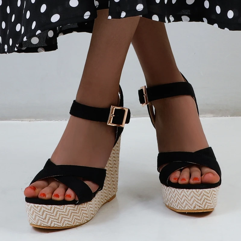 Wedges Sandals Women Summer 2026 Platform High Heels Gladiator Flip Flops Black Pink Knitted Party Shoes Female Large Size 45 view 6