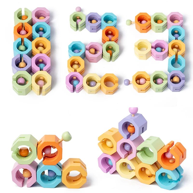 Bunte Nussspielzeuge aus Holz in verschiedenen Formen und Farben – Kinder können drehen und spielen, um Hand-Auge-Koordination und kognitiven Ski entwickelt