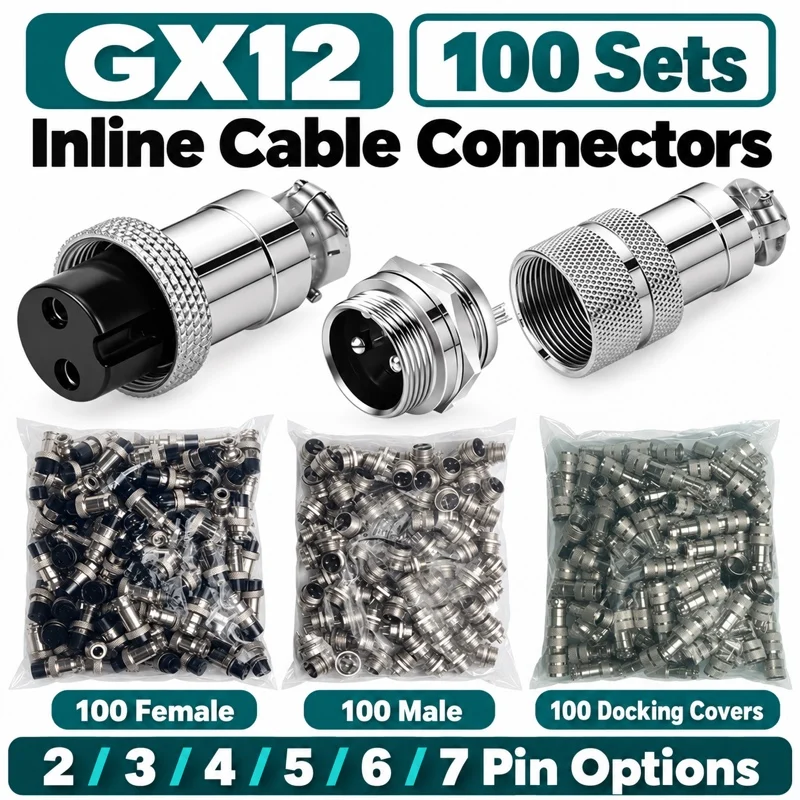 100 Sets GX12 Inline Aviation Connectors 2 3 4 5 6 7 Pin Male Female Cable Plug Socket Thread Lock Solder Wire Bulk Bag Pack Kit