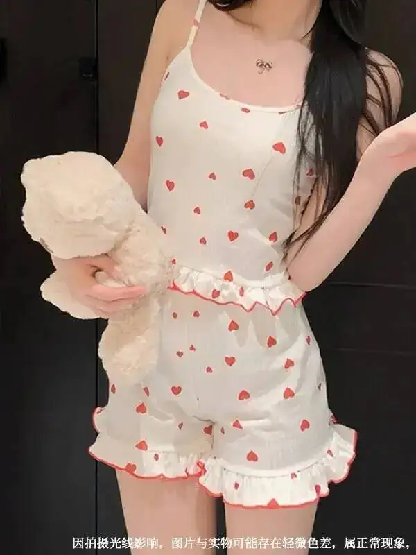 여름 새로운 캐미솔 반바지 세트 섹시한 꽃 여성 홈웨어 잠옷 겉옷 달콤한 탱크 탑 반바지 세트 한국 여성 FSZ8