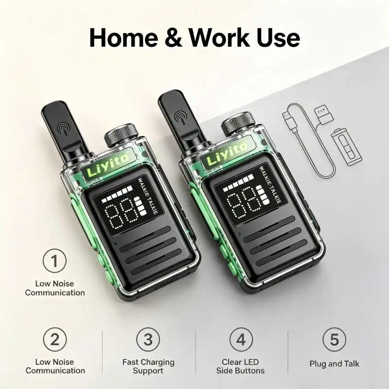 Mini Waterproof Walkie Talkie 2 Pack with LCD Display Long Range Full Duplex Rechargeable 2 Way Radio for Helmet Riding Cycling