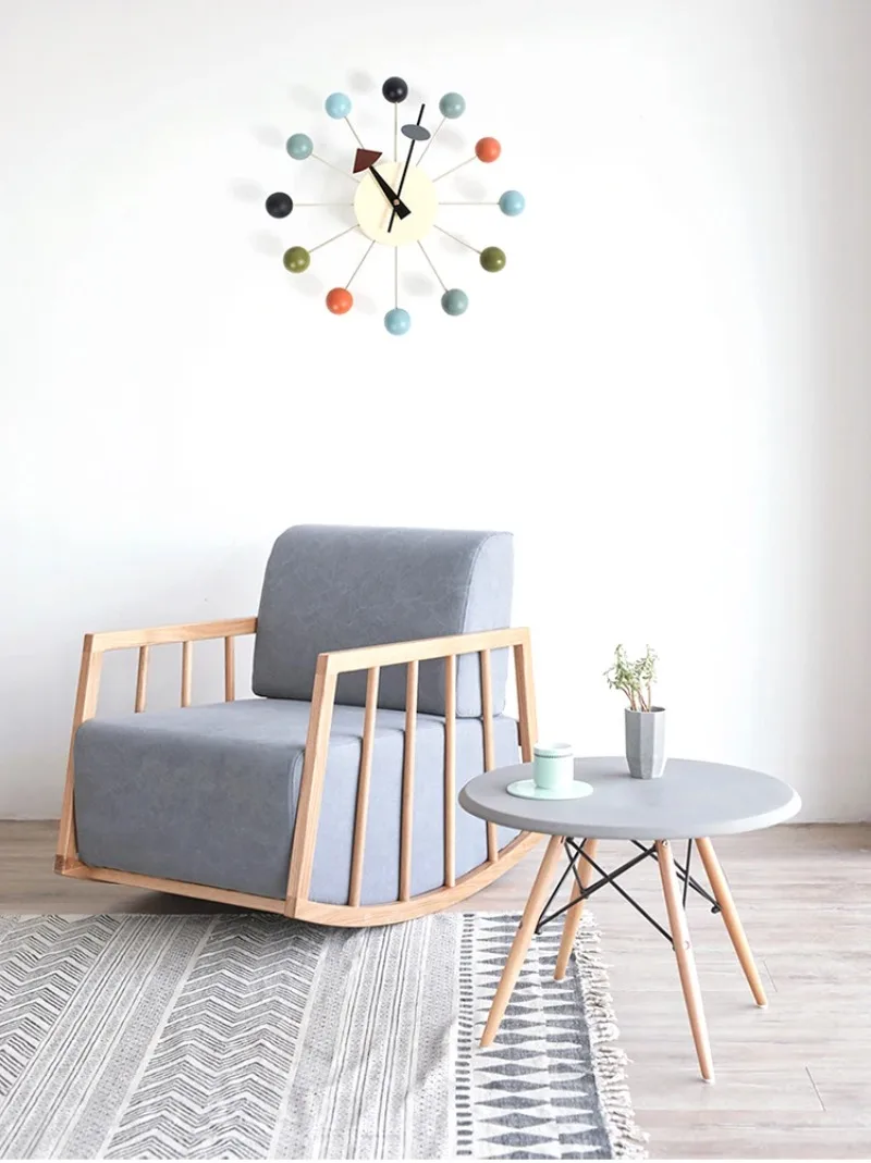 Quiet Round Ball Wood Wall Clock Home Decor Modern Design 3D Clocks for Living Room Decoration Accessories with Import Movement