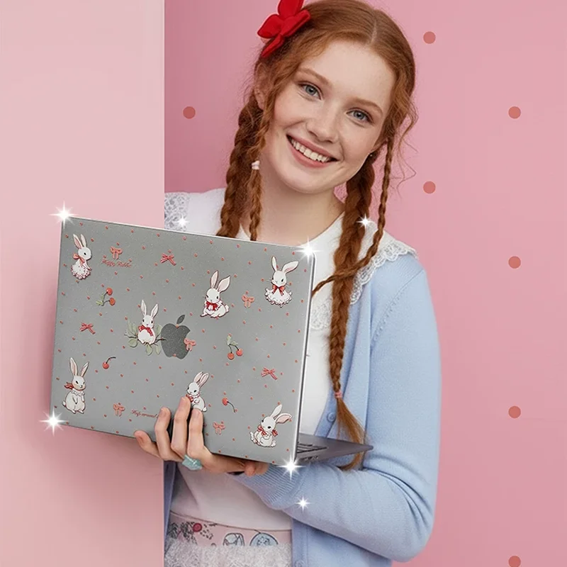 Cute Rabbit Cherry Red Polka Dots Laptop Case For Macbook Neo13 A3404 New Air Pro 13 14 15 16 M1 M2 M3 M4 M5 Chip Cover