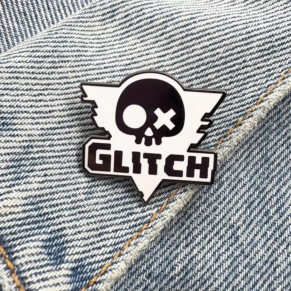 Glitch-Productions Logo Independent Animation Studio Murder Drones Badge Gothic Skull Skeleton Lapel Pin Anime Cartoon Accesorio