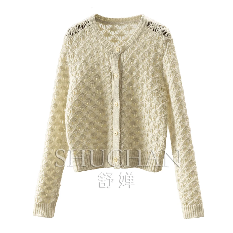 

Luxury 90% Alpaca + 10% Cashmere Hollow Out Sweater Cardigan Jacket Casaco Feminino Cropped Cardigan