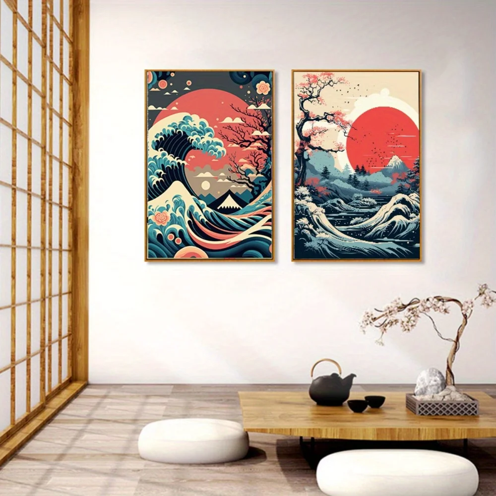 منظر طبيعي ياباني عتيق ملصقات فنية على الحائط مطبوعات ، جماليات المناظر الطبيعية ، لوحة قماشية ، صورة لغرفة المعيشة ، ديكور المنزل
