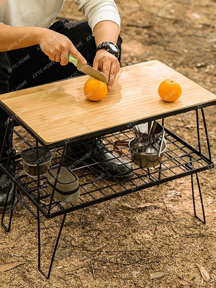 Outdoor Camping Folding Picnic Table Picnic Camping Shelf Storage Rack Portable Mesh Table Aluminum Plate Car