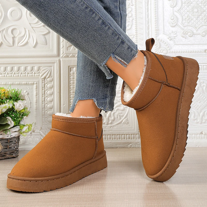 

Зимние теплые утепленные плюшевые ботильоны, женские удобные нескользящие зимние ботинки из искусственной замши, женские большие размеры 42, пушистая обувь с хлопковой подкладкой