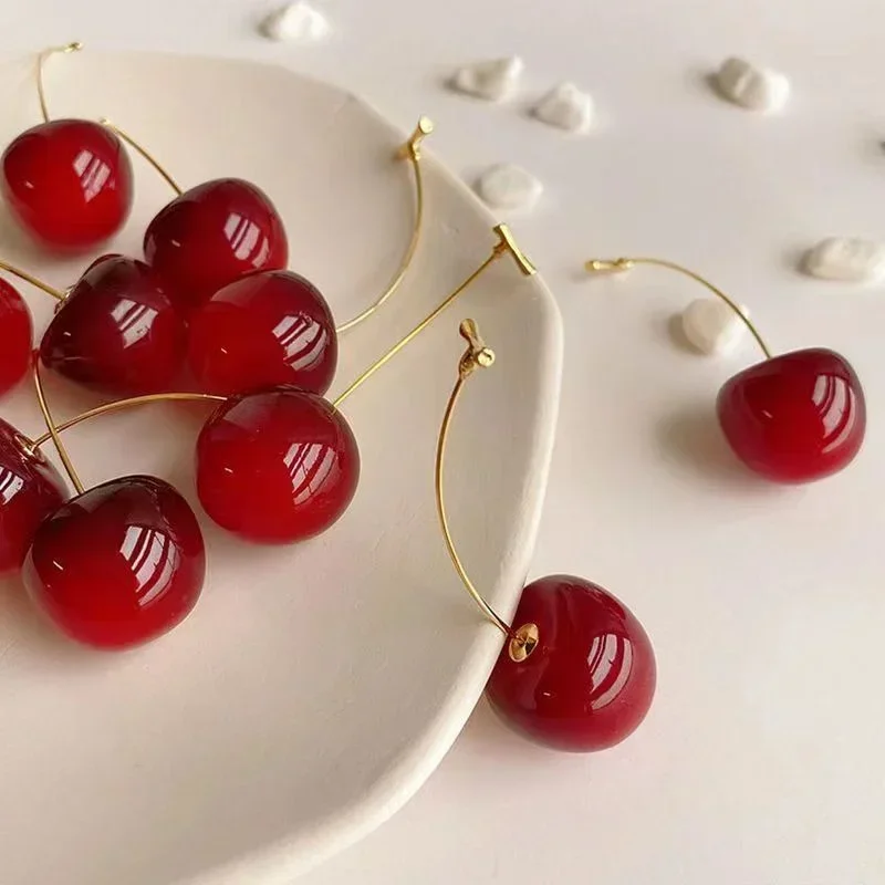 Small Fresh Wine Red Cherry Earrings Cherries Pendant Necklace Earrings for Women Fruit Earrings Trend Fashion Earring Jewelry