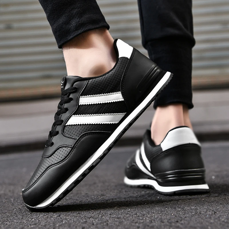 High Quality Men's Vulcanized Sneakers Leather Casual Shoes Breathable Mesh Men Tennis Shoes Male Flat Shoe Zapatillas Hombre image 4