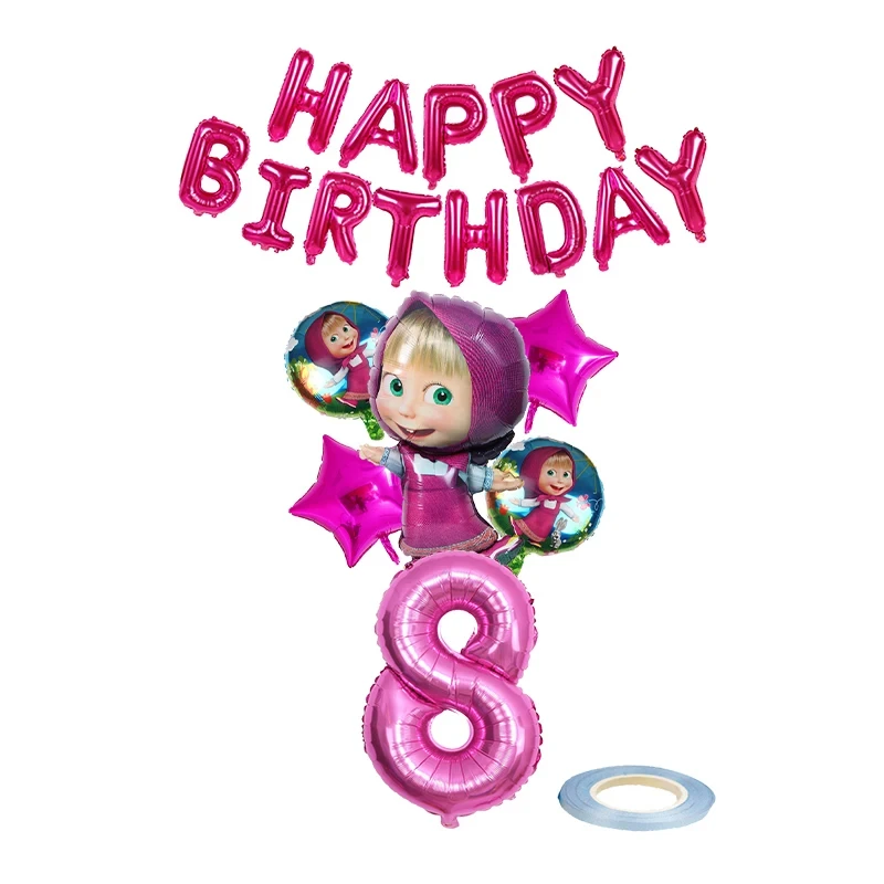 TAKARA TOMY Mascha und der Bär Thema Geburtstag Party Dekorationen Einweggeschirr Tassen Teller Serviette Hintergrund Luftballons Kind Partyzubehör 5