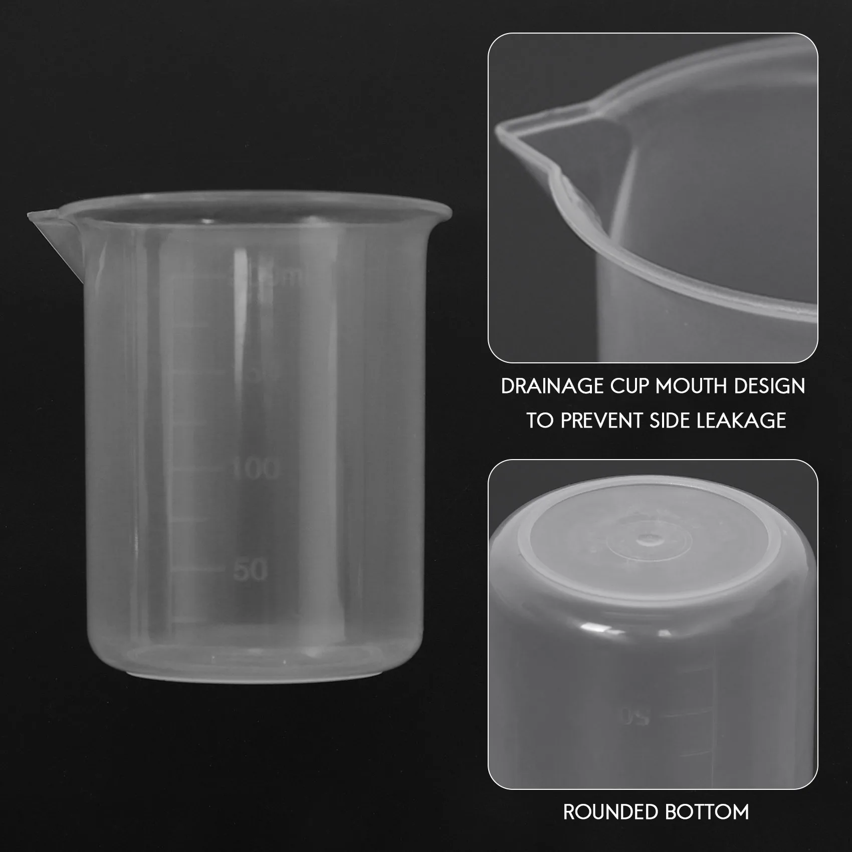 Vaso graduado de laboratorio de cocina A06K, vaso medidor de plástico transparente grueso con tapa, jarra medidora de 200mL, 2 uds.