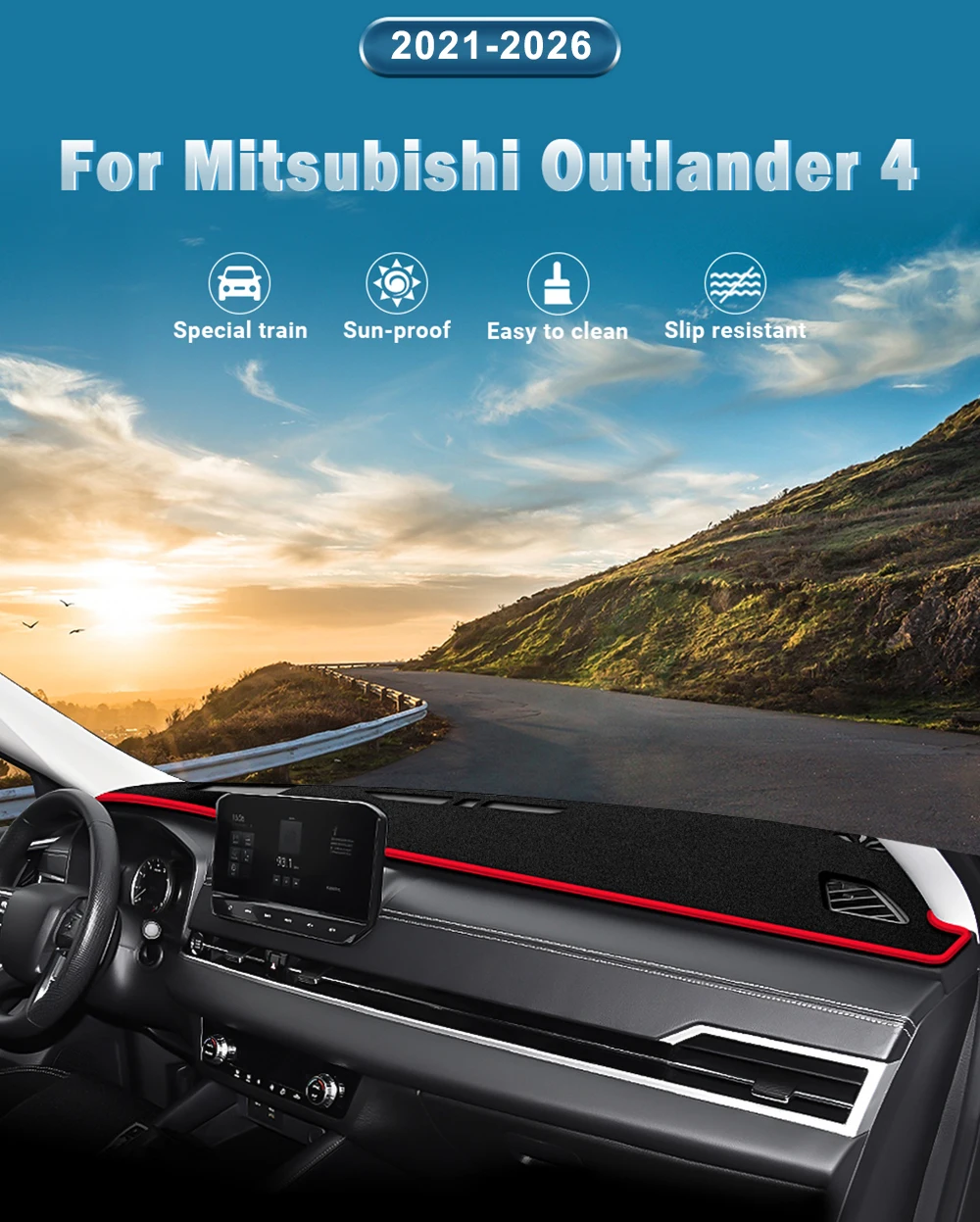 Für Mitsubishi Outlander 4 PHEV 2021 2022 2023 2024 2025 2026 Auto-Armaturenbrett-Sonnenschutzabdeckung Rutschfeste Matte Zubehör – Detail 1
