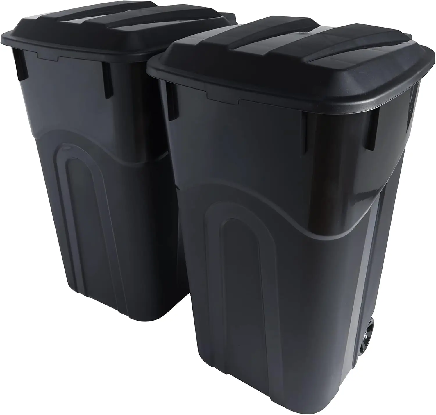 

32 Gallon Wheeled Outdoor Garbage Can with Snap Lock Lid, Heavy-Duty Handles, Black, 2 Pack for Backyard, Deck, Garage
