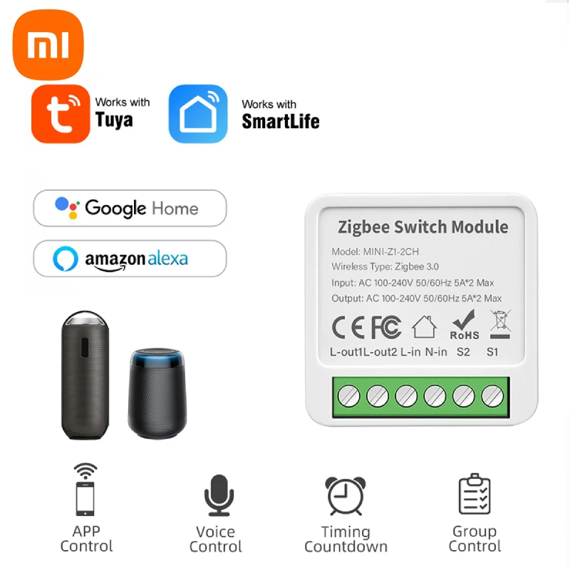 Xiaomi Tuya Zigbee Mini Smart Switch 2/3/4 Gang Support 2-way Control With Smart Life Work With Alexa Google Home Yandex Alice