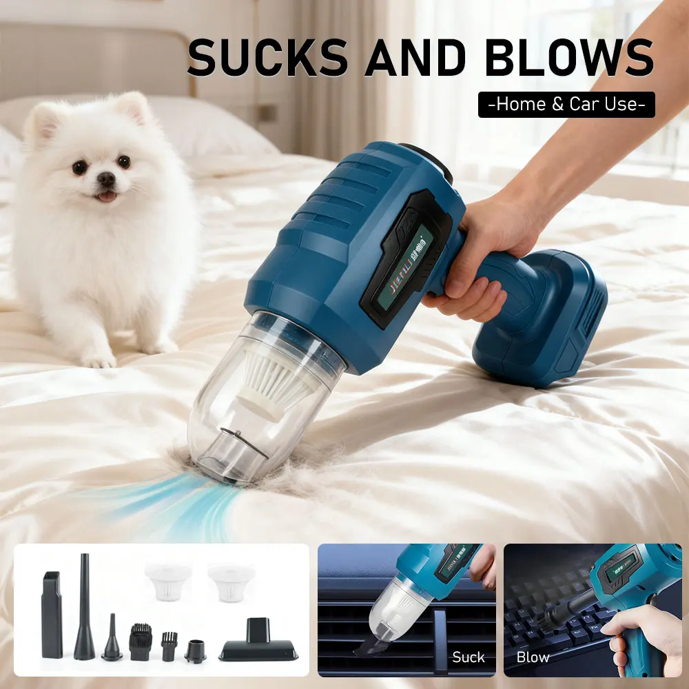 

Cordless Mini Vacuum Cleaner High Power 6000 RPM 2 in 1 Suck and Blow Blower Come With Various Accessories for Home Car Cleaning