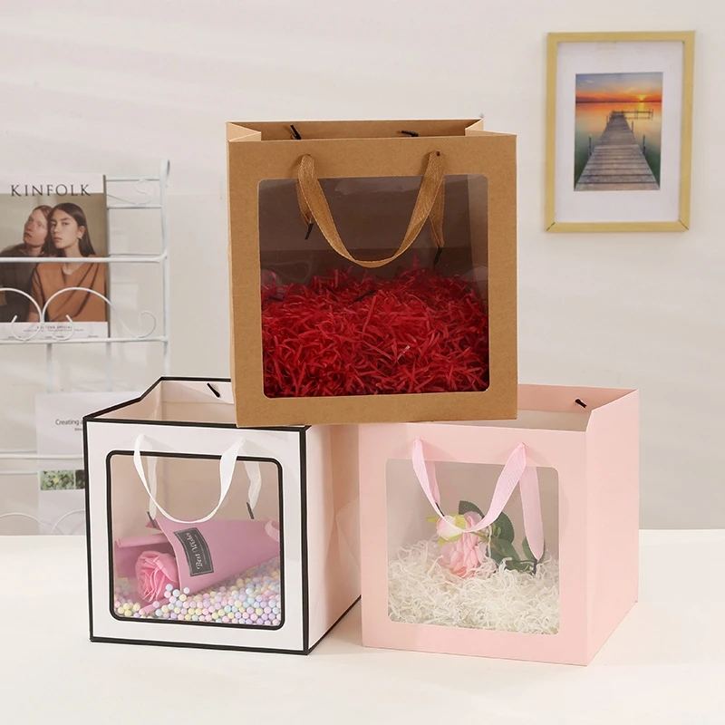 Portable Gift Bag Cookie Box with Window Shopping Bag Scarf Gift Box Birthday Gift Bags Packaging Bag Cake Boxes Wedding Decor