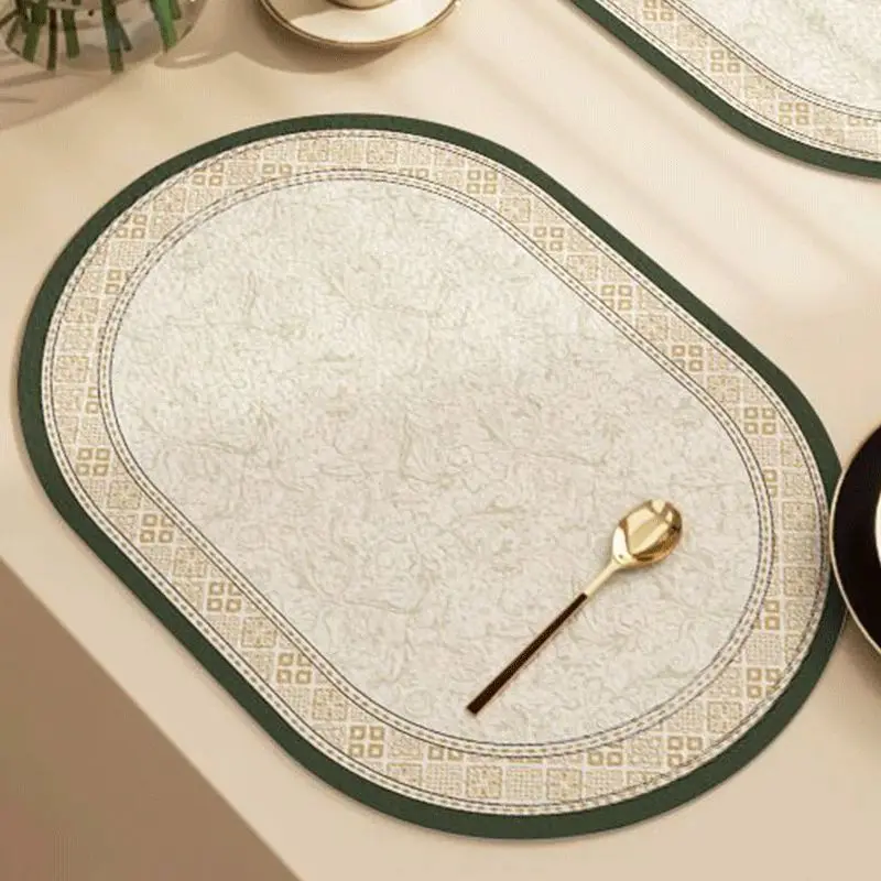 

Leather Placemat Oval Shape Placemat Pad Upscale Heat-Resistant Oil-proof Rose Mat For Dinning