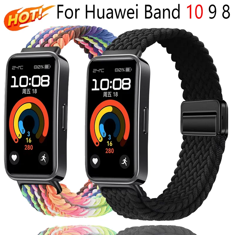Braided Nylon Strap For Huawei Band 10 9 8 comfortable Magnetic Buckle Adjustable watchband Huanwei Band 10/9/8 Belt Accessories