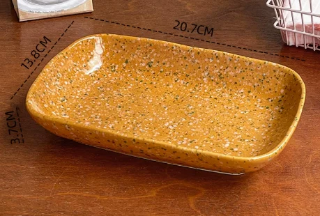 Retro Speckled Glaze Rectangular Ceramic Deep Plate Household Food Serving Dish Breakfast Dessert Salad Plate Kitchen Tableware