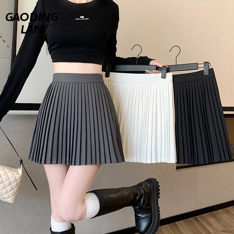 GAODINGLAN Preppy A Line High Waist Women Skirts Summer Slim Fit Sexy Mini Pleated Skirt JK Inner Lining Solid Skirt Versatile