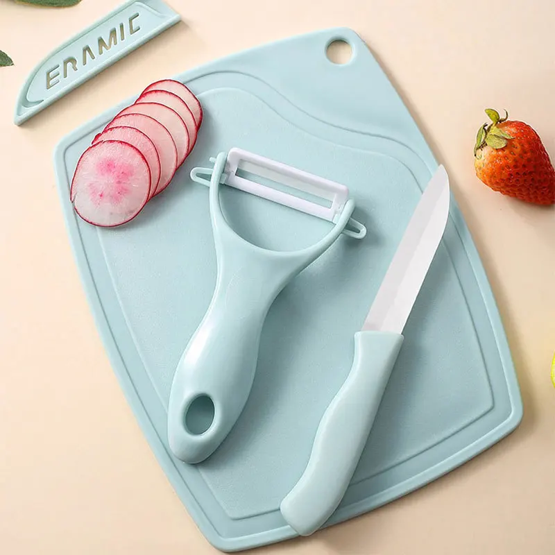 3pcs Kitchen Tools Cutting Board Set,Portable Paring Knife,Fruit Vegetable Peeler,Chopping Board Kitchen Gadgets Ceramic Knife