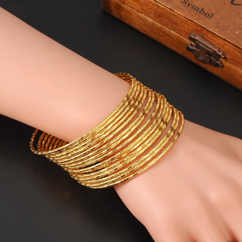 65mm 24K gold plated Bangles Ethiopian Africa Fashion Gold Color Bangles For Women African Bride Wedding Bracelet Jewelry Gifts