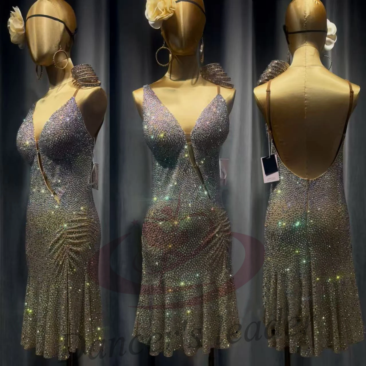 Latin Dancer, Adult, And Children'S High-End Customized Slim Fit Full Diamond Suspender Tango Samba AB Stone Performance Dress