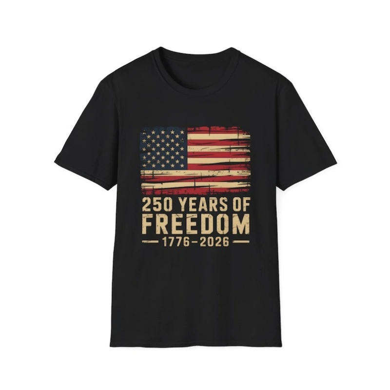 Flag 250 Years of Freedom T-Shirt - Distressed Flag Patriotic 1776–2026 Anniversary 4th of July Independence Day Fashion Tee
